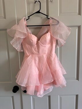 Selfie Leslie Aphrodite Angel Sleeve Layered Romper Pink S NWT